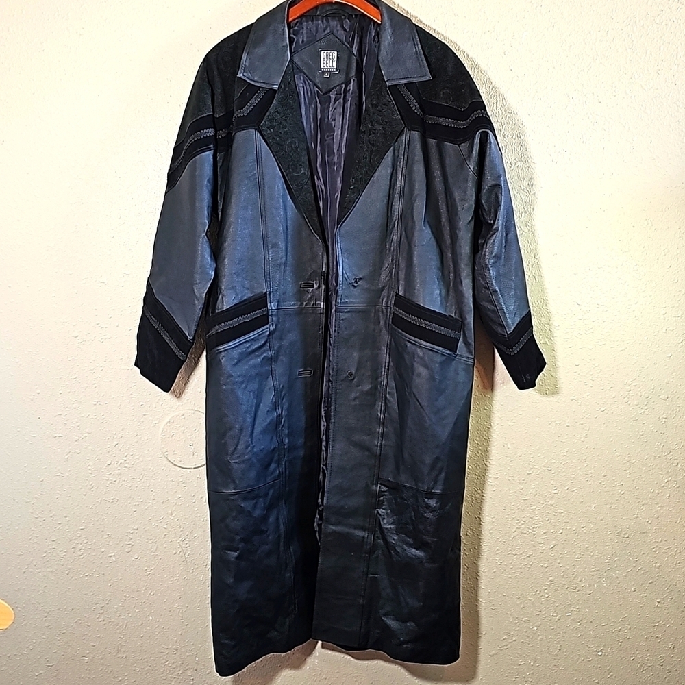 Vintage Greg Bell 100% Leather Trench Coat.
